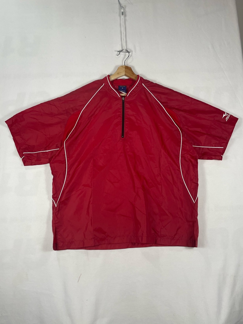 Mizuno Red Baseball Warmup Quarter Zip Shortsleeve Top Sz M BOXY